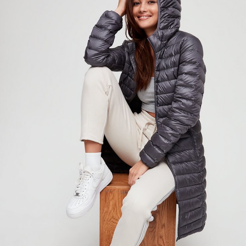 TNA Long Puffer Coat in Charcoal Gray